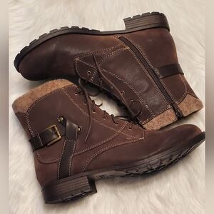 Crown Vintage Rugged Lace Up Womens Brown Ankle Combat Boots Stacked Heel 10